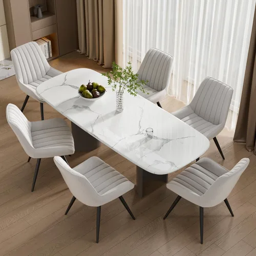 Miniatura 15 de Juego de 4 sillas de comedor modernas de mediados de siglo, tela tapizada con cojín suave, color gris claro Gris claro (tela)