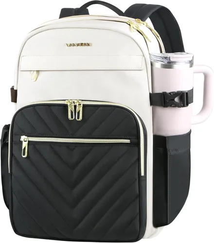 Miniatura 10 de VANKEAN Mochila para laptop de 17.3 pulgadas para mujer, bolsa de trabajo para laptop a la moda con puerto USB, mochilas impermeables, elegantes