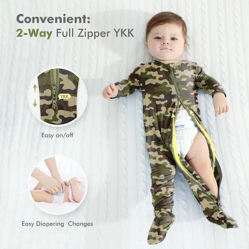 Miniatura 3 de HAPIU - Pijama de bambú con pies para bebé, con cremallera frontal de 2vías, mamelucos Sleep 'N Play, de 0a 24meses