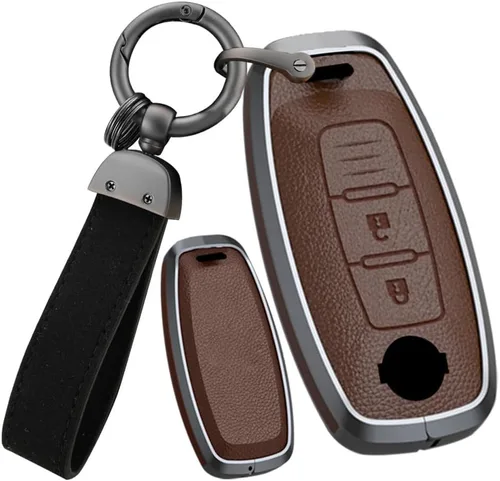 Miniatura 9 de ontto Funda de metal para llavero Nissan 2023 2024, funda de piel de piel de 360 grados de protección para llaves Rogue Pathfinder X-Trail Versa