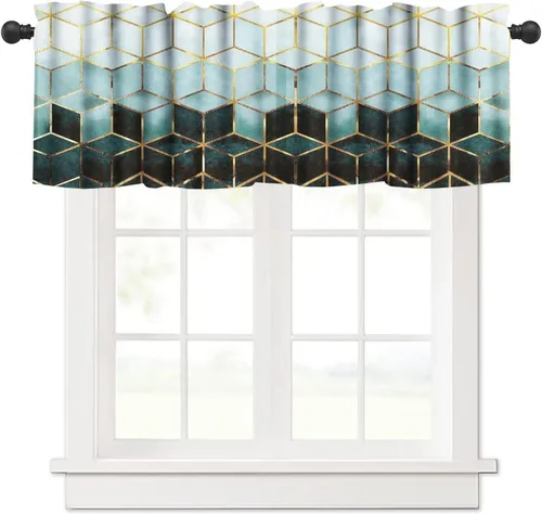 Miniatura 18 de Cenefa de cortina geométrica para ventanas, cenefa moderna con bolsillo para barra, 1 panel, cortinas cortas abstractas para playa, cortinas cortas