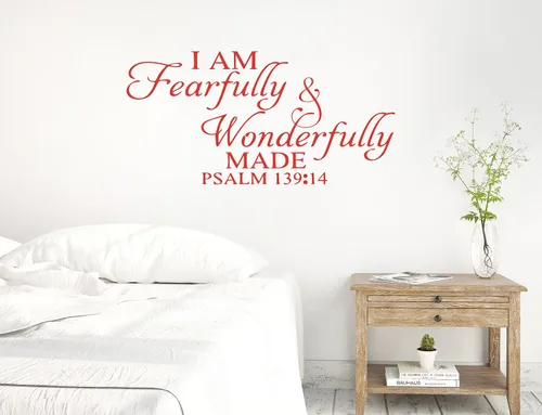 Miniatura 4 de 46 x 24 pulgadas, texto en inglés "I Am Fearfully and Wonderfully Made Salmo 139:14, Biblia cristiana, versículo bíblico, calcomanía de pared, mural