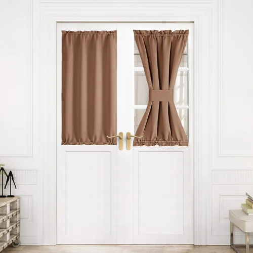 Miniatura 206 de NICETOWN Cortinas opacas unicolor con aislamiento térmico para puerta francesa, granja, oscurecimiento de habitación, puertas y ventanas de Marrón