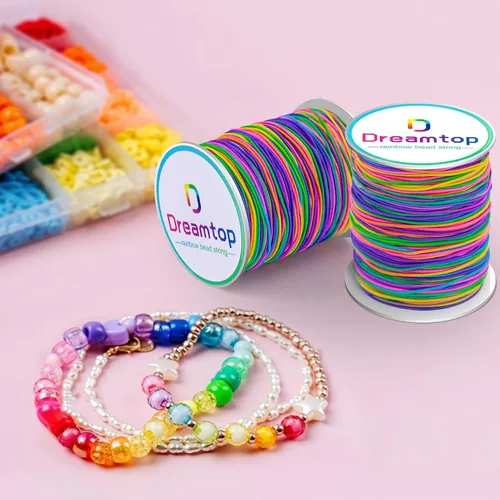 Miniatura 4 de Dreamtop Cuerda elástica de 0.039 in, cuerda elástica de cuentas de arcoíris de 328.1 ft para pulsera, cuerda elástica de cuentas de poni para hacer