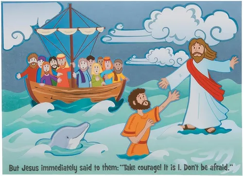 Mini escenas de calcomanías de Jesús y Pedro Caminando en el agua, incluye 12 fondos y 12 hojas de calcomanías, actividades religiosas y de escuela