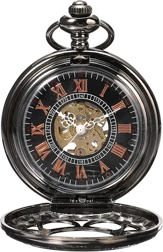 Miniatura 12 de ShoppeWatch Reloj de bolsillo para hombre con cadena Reloj de bolsillo vintage de cuerda a mano Reloj de bolsillo clásico con movimiento