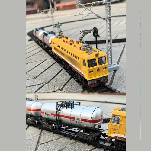 Miniatura 3 de SS7C - Juego de tren de Navidad, locomotora de vapor eléctrica de aleación, ferrocarril ferroviario con carros de mercancía/pista larga, adorno