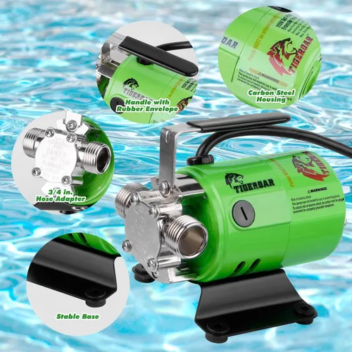Miniatura 6 de TIGEROAR Bomba de transferencia de agua de 115 V, bomba de agua de 330 GPH portátil eléctrica con manguera de succión de 6 pies, bomba de barril