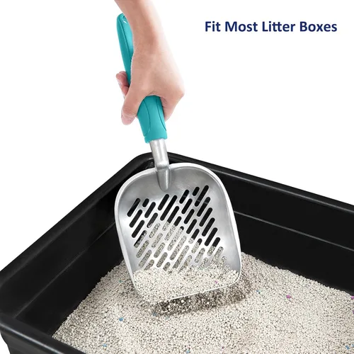 Miniatura 6 de WePet Pala de Arena para Gatos, Tamiz de Aleación de Aluminio, Pala de Metal para Gatitos, Pala Profunda con Orificio de Tamizado Diagonal, Mango