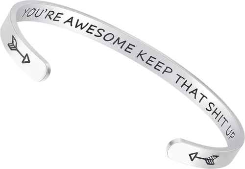 Miniatura 2 de Fesciory - Brazaletes inspiradores y motivadores para mujer, de acero inoxidable, con grabado personalizable y con texto en inglés Keep Going