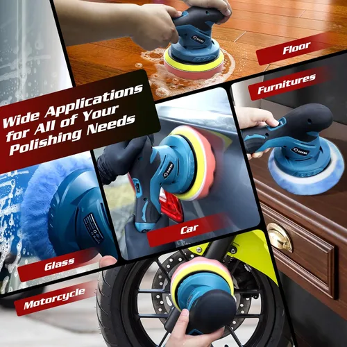 Miniatura 8 de Saker Pulidora de búfer inalámbrica para coche - Kit de máquina pulidora de cera portátil de 6 pulgadas para detalles de automóvil, con 3 piezas