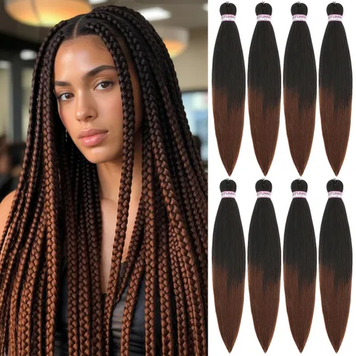 Miniatura 37 de BEFUNNY Cabello para Trenzar, Cabello para Trenzar Pre-Estirado, 24 Pulgadas 8 Paquetes Cabello Preestirado Ombré para Trenzas de Caja de Crochet