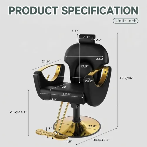 Miniatura 6 de Silla de peluquería para estilista, silla de peluquería para peinar, sillón multifunción para peluquería de brading de belleza (negro)