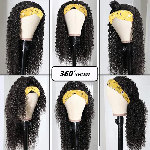 Miniatura 3 de G&T - Peluca de cabello humano con diadema de 20 pulgadas, pelucas rizadas con diadema para mujeres negras, densidad del 180%, sin pegamento, peluca