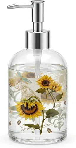 Miniatura 10 de Topadorn Dispensador de jabón de vidrio de 17 onzas con bomba, impresión floral de acuarela Enjoy the Day, botella líquida recargable para cocina