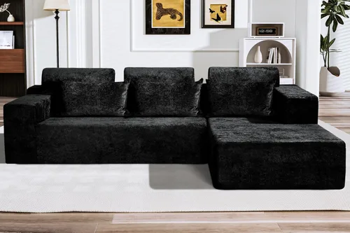 Miniatura 53 de HABUTWAY Sofá modular modular de 101 pulgadas con asiento profundo, moderno sofá convertible en forma de L, sofá tapizado con diván para sala