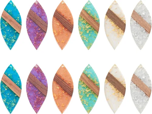 Miniatura 18 de Beadthoven 60 piezas Kit de Dijes de Madera de Resina Colgantes para Hacer Aretes Dijes Dorados para Aretes DIY Boho Piezas en Blanco de Madera