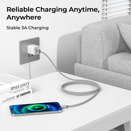 Miniatura 6 de Basesailor Cable de carga USB tipo C de 1 pie, paquete de 2, cable de carga para automóvil para el nuevo iPhone 17 Air 16 Pro Max Plus, Samsung