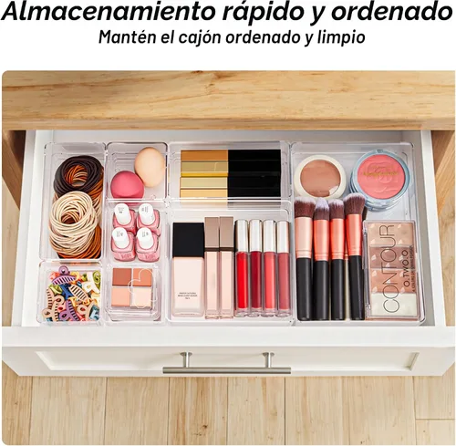 Miniatura 5 de SMARTAKE Organizador de cajones de 7 piezas con almohadillas de silicona antideslizantes, bandeja organizadora de cajones de escritorio de 4