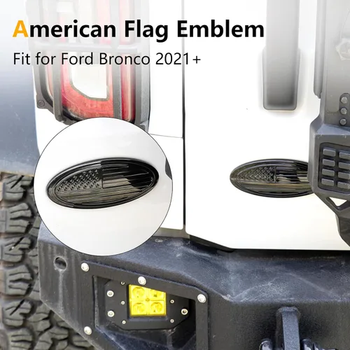 Miniatura 2 de Emblema de portón trasero para Ford Bronco - Emblema de bandera negra estadounidense para Bronco 2021 2022 2023 2024 2025 2026 Bronco