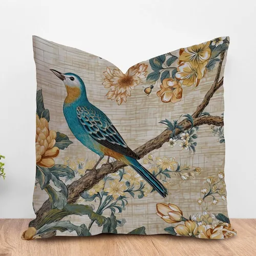 Miniatura 11 de ArogGeld Funda de cojín para sofá de granja con diseño de pájaro chinoiserie amarillo y gris, peonía, pavo real, decoración del hogar, funda