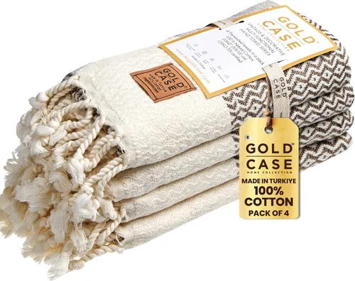 Miniatura 11 de Gold CASE - Juego de 4 Toallas de Mano Turcas para Baño, 20 x 40 pulgadas, Toallas de Baño 100% Algodón, Toalla Pequeña de Cocina Aphrodite