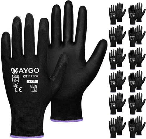 Miniatura 67 de KAYGO KG11PB - Guantes de seguridad con revestimiento delgado de poliuretano, tejido sin costuras, agarre suave en palma y dedos, para trabajo Verde