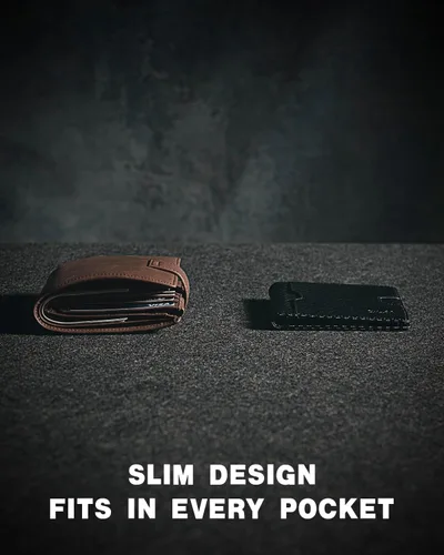 Miniatura 3 de Zitahli Billetera para hombre, de piel fina, con bloqueo RFID, minimalista, plegable, tarjetero con caja de regalo