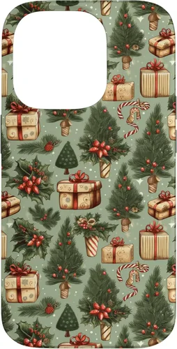 Miniatura 17 de Vintage Christmas Theme Holiday Trees, Presents, Teal, Bows Case for iPhone 17