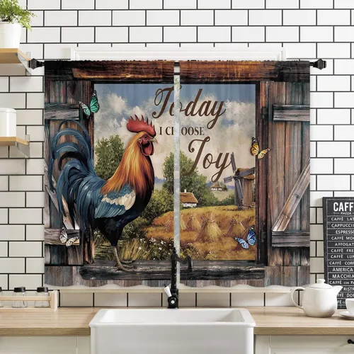Miniatura 3 de Miyotaa - Cortinas rústicas de granja con diseño de pollo para cocina, 2 paneles, 27.5 pulgadas de ancho x 39 pulgadas de alto, bolsillo