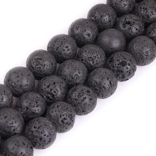 Miniatura 164 de GEM-Inside Cuentas sueltas de piedra natural de lava negra de 8 mm, redondas, piedra de energía para hacer joyas 15' Negro