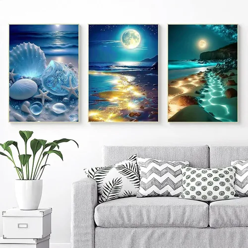 Miniatura 3 de Kits de arte de diamantes para adultos, kits de pintura de diamantes para hombres, paquete múltiple de paisaje, luna, arte moderno de diamantes