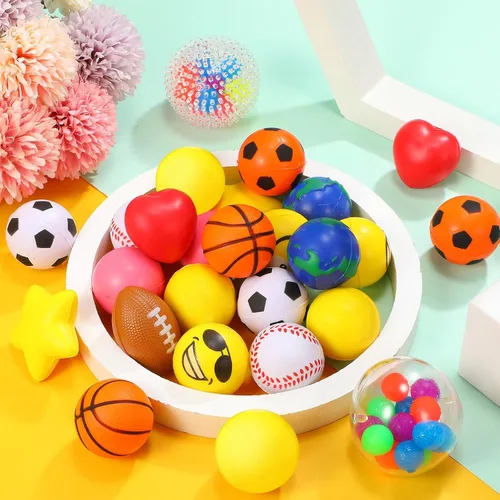 Miniatura 5 de 30 bolas antiestrés, bolas sonrientes de estrés de 2 pulgadas, paquete de bolas de estrés, bolas pequeñas para aliviar el estrés, premios