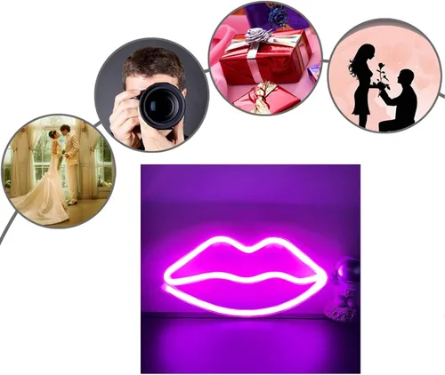 Miniatura 9 de ENUOLI Letreros de neón con forma de labios, luz nocturna rosa, luz de pared LED, luces de neón decorativas románticas para dormitorio, bar