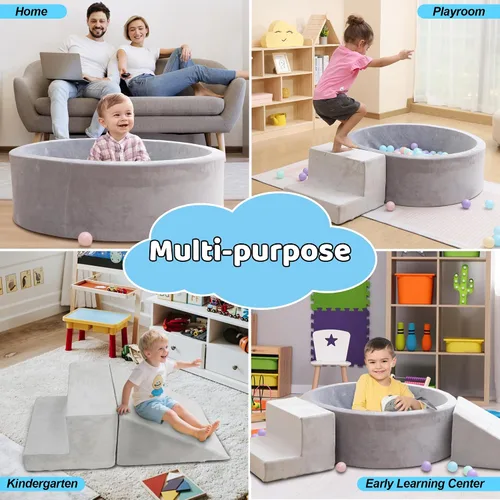 Miniatura 5 de EOSAU Pozo de pelotas para bebés de 35.4 pulgadas para niños pequeños con bloques de escalada de espuma, juguetes de escalada para niños pequeños