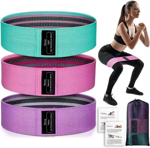 Bandas de resistencia para entrenar con guía de bandas de entrenamiento. 3 bandas de glúteos para mujeres y hombres, bandas elásticas de tela para