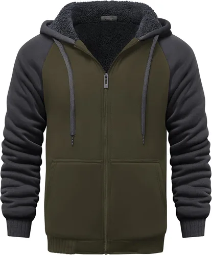 Miniatura 43 de GEEK LIGHTING Sudadera con capucha y cremallera para hombre, forro polar, chaqueta gruesa con capucha para invierno, cálida sudadera atlética