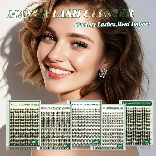 Miniatura 6 de KEYYOU Manga Lash Racimos de 144 unidades, rizo D, 0.315-0.700 pulgadas, extensiones de pestañas naturales para bricolaje, gruesas y finas con banda