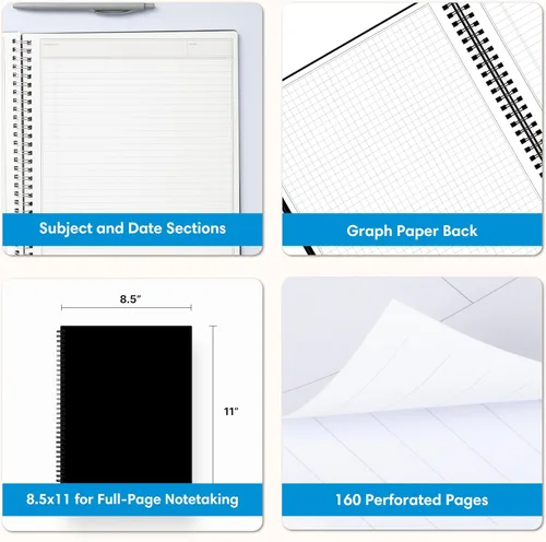 Miniatura 3 de Blue Sky Smart Notes - Cuaderno profesional, encuadernación Wire-O, 8.5 x 11 pulgadas, negro (14713)