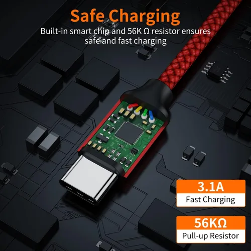 Miniatura 5 de JXMOX Cable USB C, USB A a tipo C 3A de carga rápida (paquete de 2 unidades de 10 pies), cable de carga largo compatible con iPhone 15 16 Pro Max
