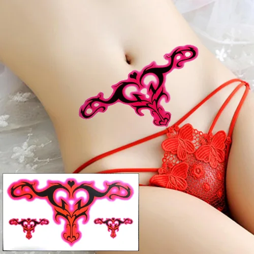 Miniatura 4 de Tatuajes temporales de ombligo sexy, 20 hojas, grandes, de encaje negro, rojo, abdomen, cintura impermeable, tatuajes para mujeres y niñas, tatuajes