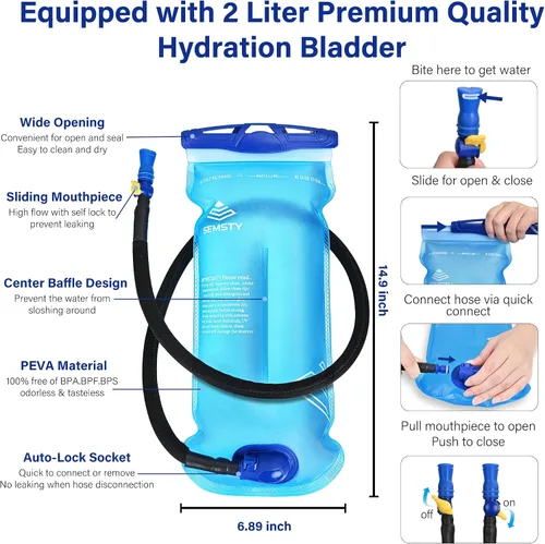 Miniatura 8 de SEMSTY Mochila de hidratación de esquí de 25 litros con vejiga de agua de 2 L, arnés aislado, mochila impermeable para viajes de snowboard, esquí