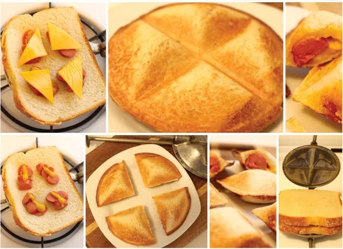 Miniatura 10 de Tid Bit - Máquina de sándwiches de mano, parrilla portátil para sándwiches y prensa para paninis, molde de hierro de aluminio fundido, tostadora