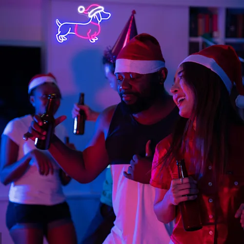Miniatura 6 de Letrero de neón de perro salchicha con sombrero de Navidad, letrero LED de neón de perro salchicha, luces de neón de perro salchicha