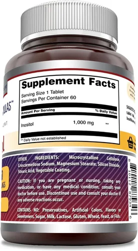 Miniatura 2 de Amazing Formulas - Suplemento de inositol de 1000 mg Tabletas Sin OMG Sin gluten Fabricado en Estados Unidos (1 paquete, 60 unidades)