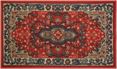 Miniatura 8 de RugStylesOnline Tapete Isfahan de medallón persa, color rojo oscuro, tapete de goma antideslizante para puerta de entrada interior, tapete de puerta