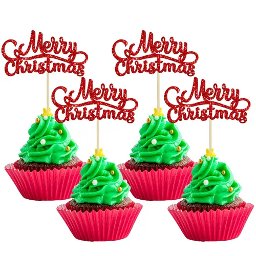 Miniatura 22 de Gyufise 24 piezas Adornos para cupcakes de jengibre de Navidad con purpurina, adornos para cupcakes de jengibre para revelar el género, púas