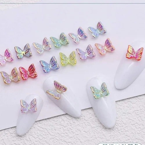 50 piezas 3D mezcla de colores lindos mariposa resina decoración de uñas Aurora purpurina adornos para uñas diseño de uñas accesorios de manicura