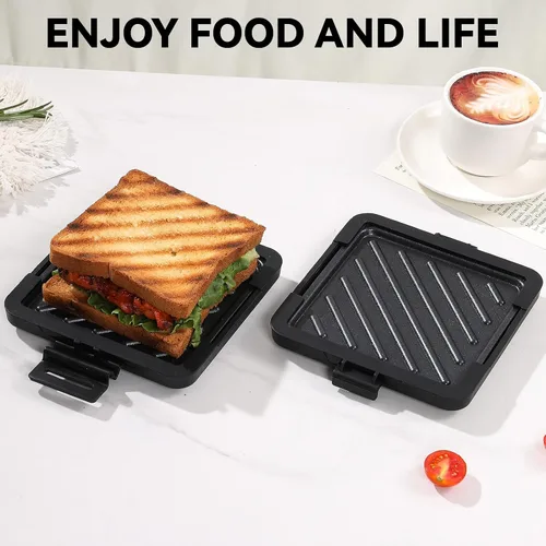 Miniatura 7 de Toastie Sandwichera para microondas, máquina de panini de placa antiadherente, versátil tostadora pequeña, apta para tostadas en horno de Negro
