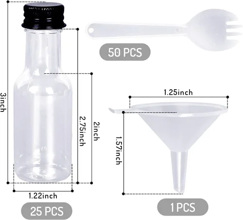 Miniatura 3 de Whaline Juego de 25 vasos de Martini de plástico transparente de 4 onzas, tazas de charcutería, mini botellas de alcohol con cucharas, tenedores